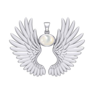 Guardian Angel Wings II Pendant with Mother of Pearl Birthstone 