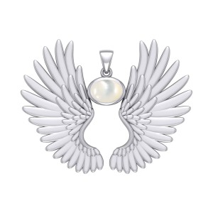Guardian Angel Wings II Pendant with Mother of Pearl Birthstone 