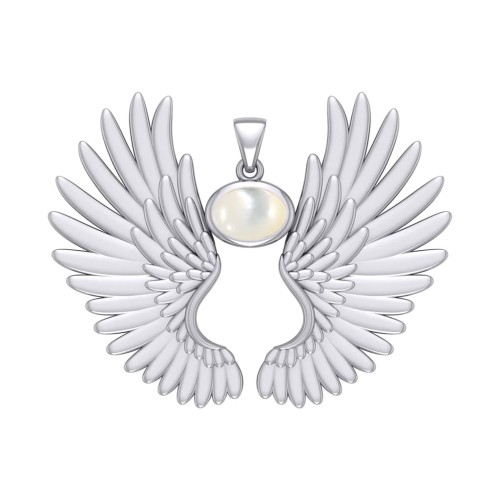 Guardian Angel Wings II Pendant with Mother of Pearl Birthstone 