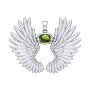 Guardian Angel Wings II Pendant with Peridot Birthstone 