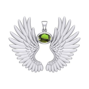 Guardian Angel Wings II Pendant with Peridot Birthstone 