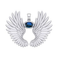 Guardian Angel Wings II Pendant with Sapphire Birthstone 