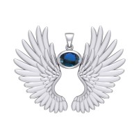 Guardian Angel Wings II Pendant with Sapphire September Birthstone 