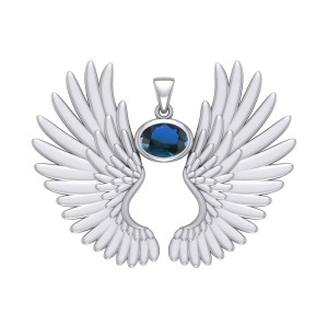 Guardian Angel Wings II Pendant with Sapphire Birthstone 