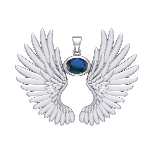 Guardian Angel Wings II Pendant with Sapphire Birthstone 