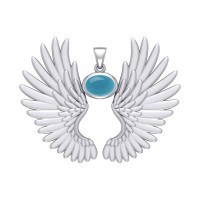Guardian Angel Wings II Pendant with Turquoise Birthstone 
