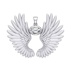 Guardian Angel Wings II Pendant with White Cubic Zirconia Birthstone 