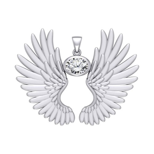 Guardian Angel Wings II Pendant with White Cubic Zirconia Birthstone 