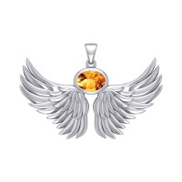 Guardian Angel Wings III Pendant with Citrine Birthstone 