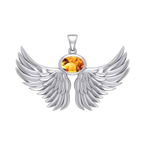 Guardian Angel Wings III Pendant with Citrine Birthstone 