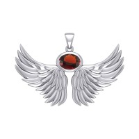 Guardian Angel Wings III Pendant with Garnet Birthstone 