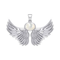 Guardian Angel Wings III Pendant with Mother of Pearl Birthstone 