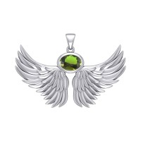 Guardian Angel Wings III Pendant with Peridot August Birthstone 