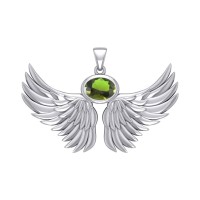 Guardian Angel Wings III Pendant with Peridot Birthstone 