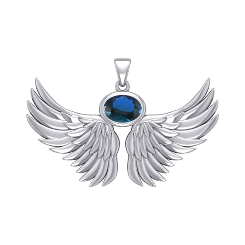 Guardian Angel Wings III Pendant with Sapphire Birthstone 