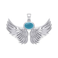 Guardian Angel Wings III Pendant with Turquoise Birthstone 