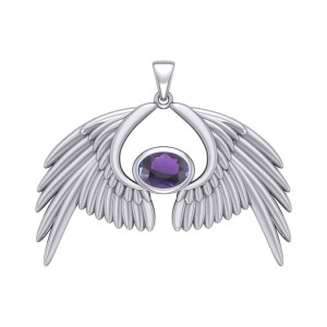 Guardian Angel Wings IV Pendant with Amethyst Birthstone 