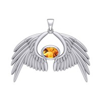 Guardian Angel Wings IV Pendant with Citrine November Birthstone 