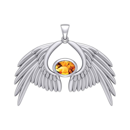 Guardian Angel Wings IV Pendant with Citrine Birthstone 