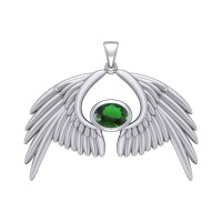 Guardian Angel Wings IV Pendant with Emerald May Birthstone 