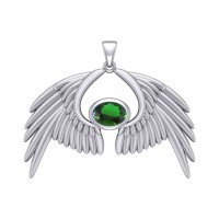 Guardian Angel Wings IV Pendant with Emerald Birthstone 