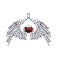 Guardian Angel Wings IV Pendant with Garnet Birthstone 