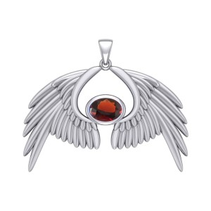 Guardian Angel Wings IV Pendant with Garnet Birthstone 
