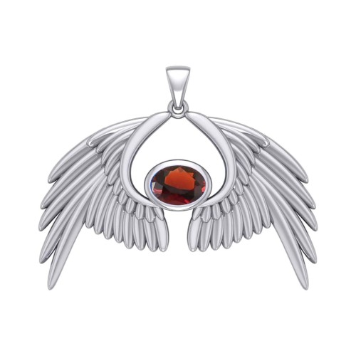 Guardian Angel Wings IV Pendant with Garnet Birthstone 
