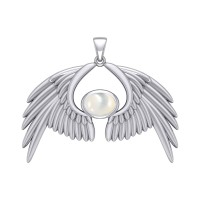 Guardian Angel Wings IV Pendant with Mother of Pearl June Birthstone 