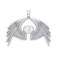 Guardian Angel Wings IV Pendant with Mother of Pearl Birthstone 