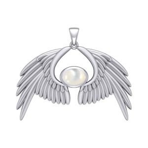 Guardian Angel Wings IV Pendant with Mother of Pearl Birthstone 