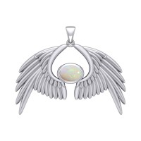 Guardian Angel Wings IV Pendant with Opal October Birthstone 