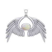 Guardian Angel Wings IV Pendant with Opal Birthstone 