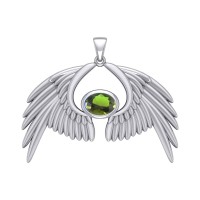 Guardian Angel Wings IV Pendant with Peridot Birthstone 