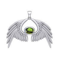 Guardian Angel Wings IV Pendant with Peridot August Birthstone 