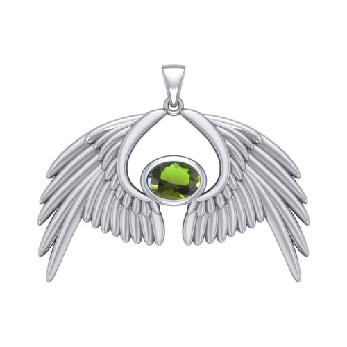 Guardian Angel Wings IV Pendant with Peridot Birthstone 