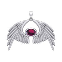 Guardian Angel Wings IV Pendant with Ruby Birthstone 