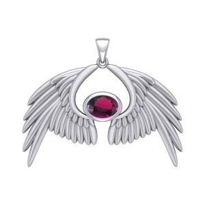 Guardian Angel Wings IV Pendant with Ruby Birthstone 