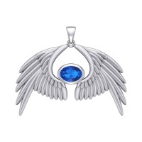 Guardian Angel Wings IV Pendant with Sapphire Birthstone 