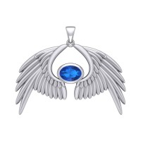 Guardian Angel Wings IV Pendant with Sapphire September Birthstone 