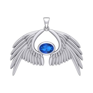 Guardian Angel Wings IV Pendant with Sapphire Birthstone 