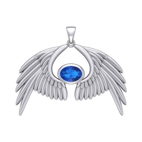 Guardian Angel Wings IV Pendant with Sapphire Birthstone 