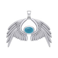 Guardian Angel Wings IV Pendant with Turquoise Birthstone 
