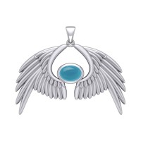 Guardian Angel Wings IV Pendant with Turquoise December Birthstone 