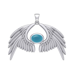 Guardian Angel Wings IV Pendant with Turquoise Birthstone 