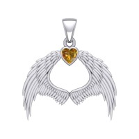 Guardian Angel Wings Pendant with Heart Citrine Birthstone for November