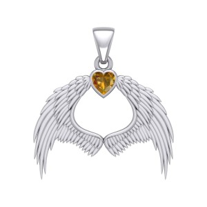 Guardian Angel Wings Pendant with Heart Citrine Birthstone 