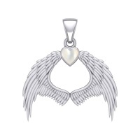Guardian Angel Wings Pendant with Heart Mother of Pearl Birthstone 