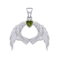 Guardian Angel Wings Pendant with Heart Peridot Birthstone for August