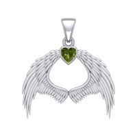 Guardian Angel Wings Pendant with Heart Peridot Birthstone 